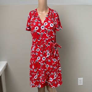 J. Crew Red Floral Wrap Dress Size 0 Excellent Pre-owned Condition